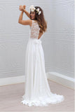 Elegant A Line Chiffon & Lace Open Back V-Neck Sleeveless Wedding Dresses With Bowknot Rjerdress