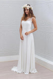 Elegant A Line Chiffon & Lace Open Back V-Neck Sleeveless Wedding Dresses With Bowknot
