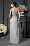 Elegant A-Line Grey One Shoulder Sleeveless Beads Slit Chiffon Mother of the Bride Dresses RJS224 Rjerdress