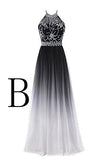 Elegant A-Line Halter Gradient Chiffon Long Ombre Beads Lace up Prom Dresses UK Rjerdress