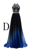 Elegant A-Line Halter Gradient Chiffon Long Ombre Beads Lace up Prom Dresses UK Rjerdress