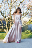 Elegant A-Line Halter Satin Long Sleeveless Backless Pink with Pockets Prom Evening Dresses Rrjs237 Rjerdress