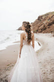 Elegant A Line Lace Scoop Tulle Beach Wedding Dresses, New Bride Dress Rjerdress