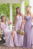 Elegant A Line Maxi Chiffon Long Mismatched Modest Purple Bridesmaid Dresses uk