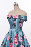 Elegant A-Line Off the Shoulder Sweetheart Lace up Satin with Flowers Prom Dresses UK RJS514 Rjerdress