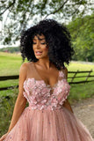Elegant A-Line Pink Beaded Tulle Homecoming Dress with Flowers Rjerdress