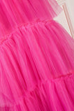 Elegant A Line Pink Spaghetti Straps Tiered Tulle Long Prom Dress Rjerdress