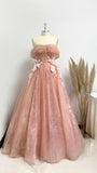 Elegant A Line Pink Tulle Off Shoulder Sweetheart 3D Flower Sleeveless Prom Evening Dresses RJS598 Rjerdress