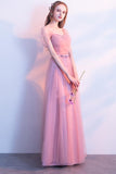 Elegant A-Line Pink Tulle Off the Shoulder Sweetheart Lace up Prom Bridesmaid Dresses RJS572 Rjerdress