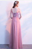 Elegant A-Line Pink Tulle Off the Shoulder Sweetheart Lace up Prom Bridesmaid Dresses RJS572 Rjerdress
