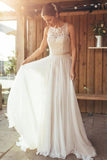 Elegant A-Line Round Neck Chiffon With Lace,Beach Boho Wedding Dresses Rjerdress