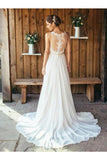 Elegant A-Line Round Neck Chiffon With Lace,Beach Boho Wedding Dresses Rjerdress