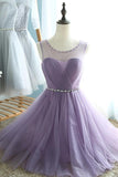 Elegant A-Line Round Neck Purple Tulle Short Cute Mini Homecoming Dresses RJS102