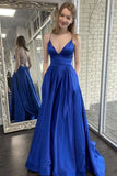 Elegant A-Line Satin Prom Dress With Pockets, Cheap Satin Evening Dresses