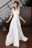 Elegant A Line Scoop Chiffon Ivory Long Appliques Beach Wedding Dresses with Lace Rjerdress