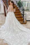 Elegant A Line See Through Long Sleeve Lace Appliques Wedding Dresses