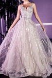 Elegant A Line Sequins Strapes Tulle V Neck Prom Dresses RJS629 Rjerdress