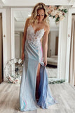 Elegant A Line Spaghetti Straps Backless Satin Prom Dresses with AppliquesRJS980 Rjerdress