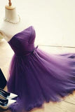 Elegant A-Line Strapless Purple Tulle Short Homecoming Dress with Bowknot RJS96