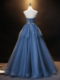 Elegant A Line Strapless Sweetheart Tulle Prom Dress, Empire Long Evening Dress Rjerdress