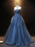 Elegant A Line Strapless Sweetheart Tulle Prom Dress, Empire Long Evening Dress