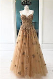 Elegant A-Line Sweetheart Appliqued Brown Prom Dress Rjerdress