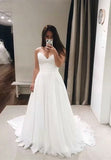 Elegant A-Line Sweetheart White Strapless Chiffon Beach Wedding Dress