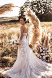 Elegant A Line Tulle Lace Appliques Sweetheart Strapless Sleeveless Long Wedding Dresses Rjerdress