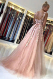 Elegant A Line Tulle Straps Prom Dresses with Lace Long Cheap Evening Dress