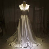 Elegant A Line V Neck Ivory Wedding Dresses With Pockets Open Back Satin Bowknot Wedding Gowns Rjerdress