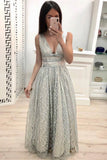 Elegant A Line V Neck Lace Straps Prom Dresses Cheap Floor Length Evening Dresses RJS899
