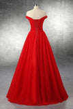 Elegant A-line Off Shoulder Red Lace-up Floor-Length Simple Prom Dresses RJS772 Rjerdress