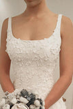 Elegant A-line Scoop Sweep Train Sleeveless Wedding Dress with Ivory Appliques Rjerdress