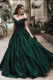 Elegant Ball Gown Off-The-Shoulder Lace Satin Prom Dress Rjerdress