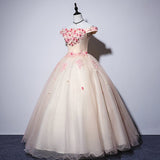 Elegant Ball Gown Off the Shoulder Long Lace up Sweetheart Tulle Quinceanera Dresses Rjerdress