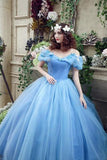 Elegant Ball Gown Off the Shoulder Quinceanera Dress Blue Long Lace up Sweetheart Tulle Prom Dresses RJS257 Rjerdress