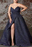 Elegant Ball Gown Plus Size Sequins Strapless Slit Prom Dress