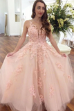 Elegant Ball Gown Prom Dresses With Appliques V Neck Floor Length Rjerdress