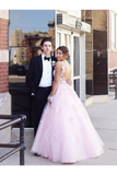 Elegant Ball Gown Prom Dresses With Appliques V Neck Floor Length