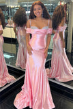 Elegant Beaded Ruched Spaghetti Straps Long Sheath Mermaid Long Prom Dresses Rjerdress