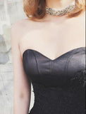 Elegant Black A-line Sweetheart Strapless Tulle Lace Appliques Lace up Prom Dresses RJS29 Rjerdress