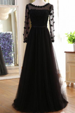 Elegant Black Lace Long Sleeveless Cheap High Neck A-Line Prom Dresses RJS828