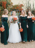 Elegant Chiffon Off Shoulder Emerald Green Lace Long Sleeves Bridesmaid Dresses Rjerdress