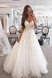 Elegant Floor Length Ivory Tulle Wedding Dresses Long Bride Dresses