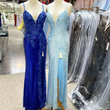 Elegant Foral Applique Prom Dresses Sequin Mermaid Backless Evening Dresses Rjerdress