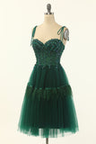 Elegant Green A Line Spaghetti Straps Beaded Tulle Short Homecoming Dress Rjerdress