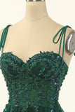 Elegant Green A Line Spaghetti Straps Beaded Tulle Short Homecoming Dress Rjerdress