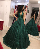 Elegant Green Deep V Neck Criss Cross Prom Dresses Long Sequin Evening Dresses RJS572 Rjerdress
