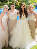 Elegant Halter A Line Long Bridesmaid Dress with Lace Appliques Rjerdress