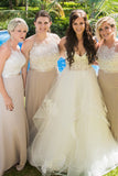 Elegant Halter A Line Long Bridesmaid Dress with Lace Appliques Rjerdress